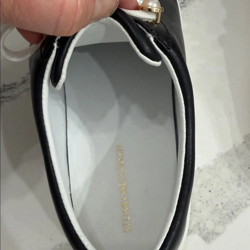 Stuart Weitzman Excelsa Faux Pearl-Embellished Leather Sneakers. - Picture 7 of 11